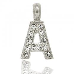Ciondolo letterina dell'alfabeto mm 17 in argento 925 rodiato con strass -tutte le lettere-