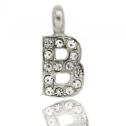 Ciondolo letterina dell'alfabeto mm 17 in argento 925 rodiato con strass -tutte le lettere-