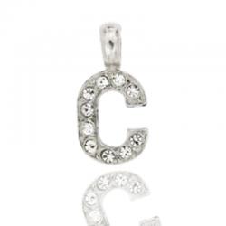 Ciondolo letterina dell'alfabeto mm 17 in argento 925 rodiato con strass -tutte le lettere-