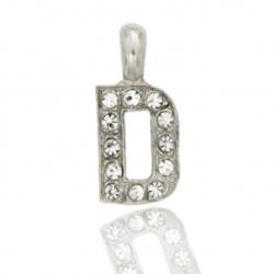 Ciondolo letterina dell'alfabeto mm 17 in argento 925 rodiato con strass -tutte le lettere-