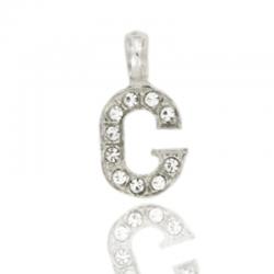 Ciondolo letterina dell'alfabeto mm 17 in argento 925 rodiato con strass -tutte le lettere-