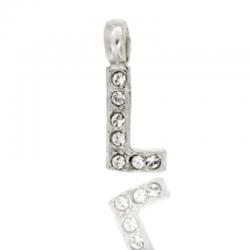 Ciondolo letterina dell'alfabeto mm 17 in argento 925 rodiato con strass -tutte le lettere-