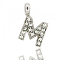 Ciondolo letterina dell'alfabeto mm 17 in argento 925 rodiato con strass -tutte le lettere-