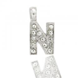Ciondolo letterina dell'alfabeto mm 17 in argento 925 rodiato con strass -tutte le lettere-