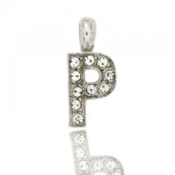 Ciondolo letterina dell'alfabeto mm 17 in argento 925 rodiato con strass -tutte le lettere-