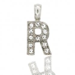 Ciondolo letterina dell'alfabeto mm 17 in argento 925 rodiato con strass -tutte le lettere-