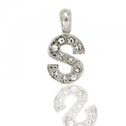 Ciondolo letterina dell'alfabeto mm 17 in argento 925 rodiato con strass -tutte le lettere-