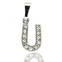 Ciondolo letterina dell'alfabeto mm 17 in argento 925 rodiato con strass -tutte le lettere-