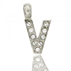 Ciondolo letterina dell'alfabeto mm 17 in argento 925 rodiato con strass -tutte le lettere-