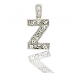 Ciondolo letterina dell'alfabeto mm 17 in argento 925 rodiato con strass -tutte le lettere-