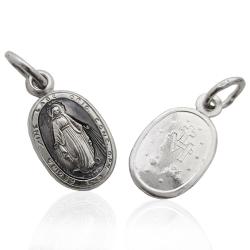 Ciondolo ovale mm 19x11 madonna miracolosa in argento 925 rodiato e smalto nero