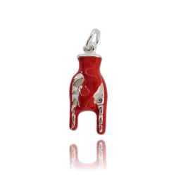 Ciondolo mano corna mm 23 in argento 925 smaltato rosso