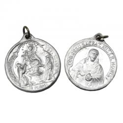 Ciondolo medaglia in metallo argentato mm 22 con Madonna di Pompei e Sacro Cuore di Gesu