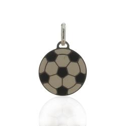 Ciondolo pallone a lastra mm 17 in argento 925 con smalto bianco-nero