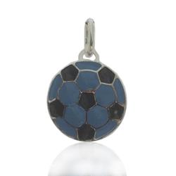 Ciondolo pallone a lastra mm 17 in argento 925 con smalto nero-azzurro