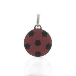 Ciondolo pallone a lastra mm 17 in argento 925 con smalto rosso-nero