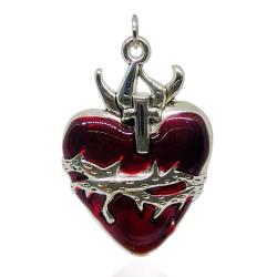 Ciondolo Sacro Cuore con spine e croce in acciaio mm 42x29