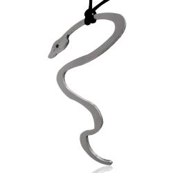 Ciondolo Serpente mm 54x35 in acciaio lucido anallergico con collana in seta cerata