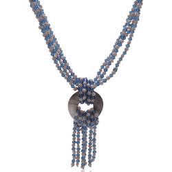 Collana a 4 fili con cristalli bicono Swarovski Capri Blue perline bianche con madreperla centrale
