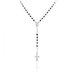 Collana rosario cm 50 con madonna miracolosa e croce in argento 925 rodiato con pietre nere faccettate 3,5 mm
