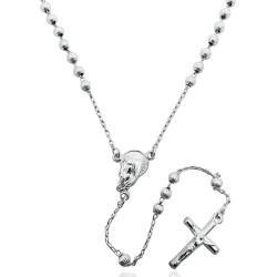 Collana a rosario cm 60 in argento 925 con pallina rigata da mm 4 con crocifisso e madonna centrale