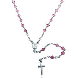 Collana a rosario cm 55 in argento 925 rodiato con cristalli da 4 mm Swarovski Light Rose