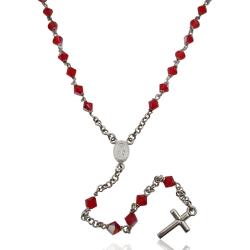 Collana a rosario cm 58 in argento 925 rodiato con cristalli da 4 mm Swarovski light siam con riflessi boreale
