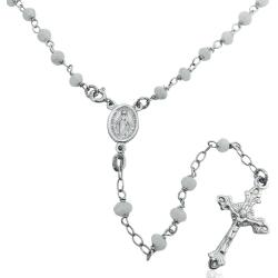 Collana a rosario cm 60 in argento 925 rodiato con cristalli da 4 mm swarovski white alabaster