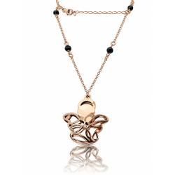 Collana con Angelo in argento 925 placcato oro rosa con pietre nere faccettate