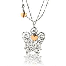 Collana chiama Angeli cm 80 in argento 925 rodiato con ciondolo ed inserti placcati oro rosa