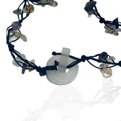 Collana cm 40 creata a mano infilata a nodo con quarzi e madreperla a goccia centrale mm 57x80