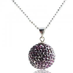 Collana a pallina o veneta cm 60 con bola chiama angeli mm 16 in argento titolo 925 rodiato con strass neri di prima qualita'