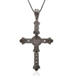 Collana con croce celtica in argento 925 rodiato mm 60x34 con zirconi bianchi e viola
