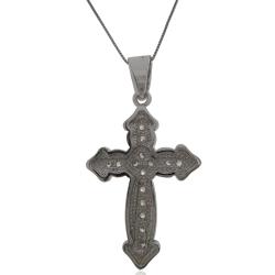 Collana con croce con punte a lancia in argento 925 rodiato mm 55x36 con zirconi bianchi