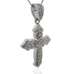 Collana con croce con punte a lancia in argento 925 rodiato mm 55x36 con zirconi bianchi