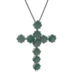 Collana con croce in argento 925 rodiato mm 50x36 con pietre verde acquamarina a rombo faccettate