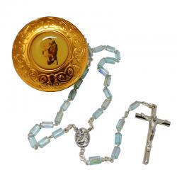 Collana rosario S. Antonio cm 55 con cristalli prismatici con portarosario laminato