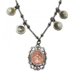 Collana forzatina cm 45 in argento 925 tipo rosario pallina liscia mm 2,5 con madonna miracolosa placcata oro rosa
