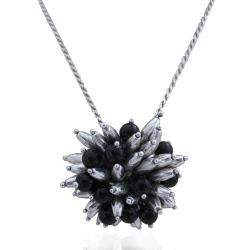 Collana con ciondolo fiore in argento 925 rodiato con sfere in onice fatta a mano