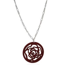 Collana in acciaio cm 70 a maglia figaro con ciondolo rosa in legno colorato