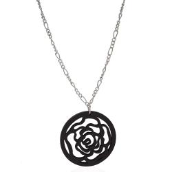 Collana in acciaio cm 70 a maglia figaro con ciondolo rosa in legno colorato