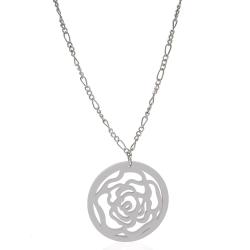 Collana in acciaio cm 70 a maglia figaro con ciondolo rosa in legno colorato
