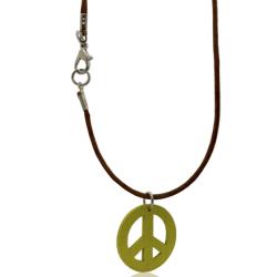 Collana in seta cerata marrone con chiusura e con ciondolo simbolo della pace in legno mm 24
