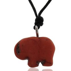 Collana in seta cerata nera con ciondolo elefante in aulite arancione mm 21x15