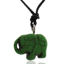 Collana in seta cerata nera con ciondolo elefante in aulite verde mm 21x15