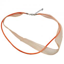 Collana a 2 fili cm 45 regolabile in raso e organza arancione chiaro con terminali argento 925 rodiato