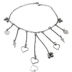 Collana rolo' cm 40 in argento 925 rodiato con cuori e spade pendenti