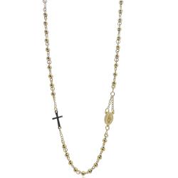 Collana rosario a giro cm 50 in acciaio placcato oro giallo con pallina liscia da 4 mm e con croce e madonna miracolosa