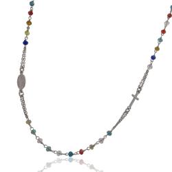 Collana rosario a giro in argento 925 rodiato cm 55 con pietre multicolor faccettate mm 4