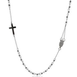 Collana rosario a giro in acciaio cm 55 con croce e madonna e pallina liscia da 3 mm
